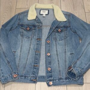 Forever 21 Blue Denim Jacket with Cream Sherpa Trim